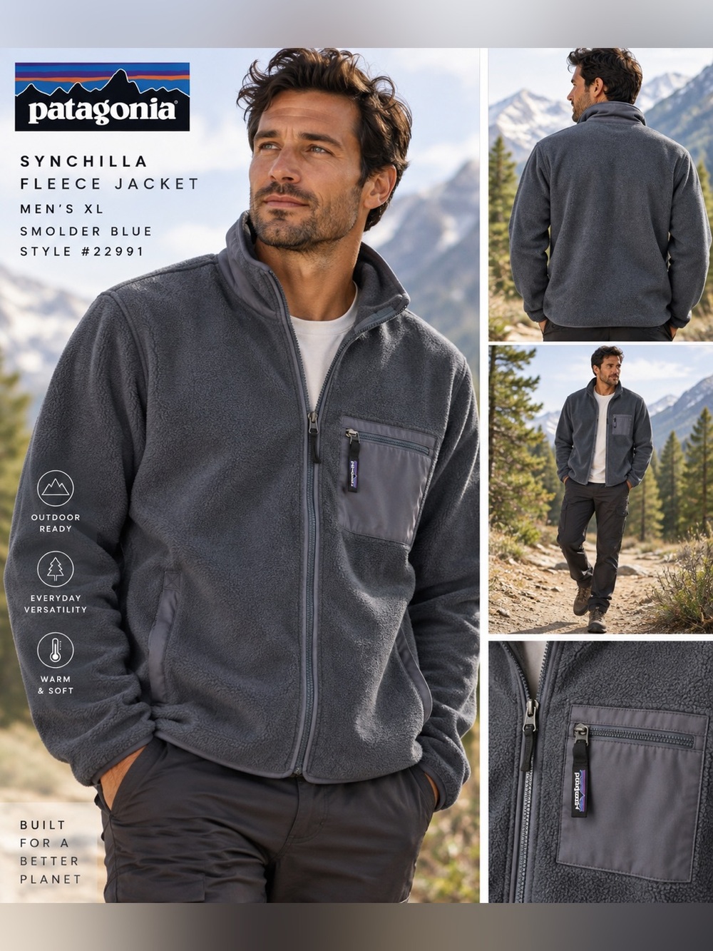 Patagonia Synchilla Fleece Jacket Men’s XL Smolder Blue Full Zip USA Made 22991